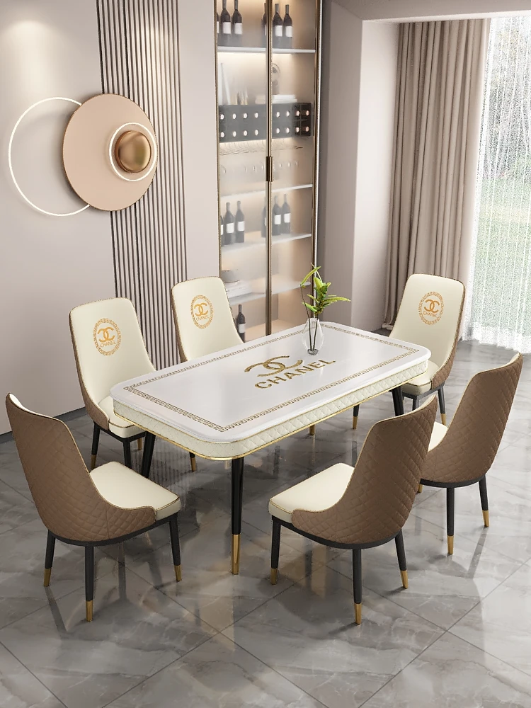 Luxury Contemporary 6-Seater Marble Top Dining Table Set