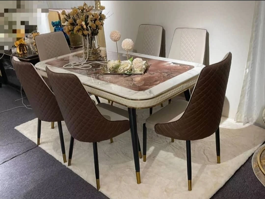 Luxury Contemporary 6-Seater Marble Top Dining Table Set