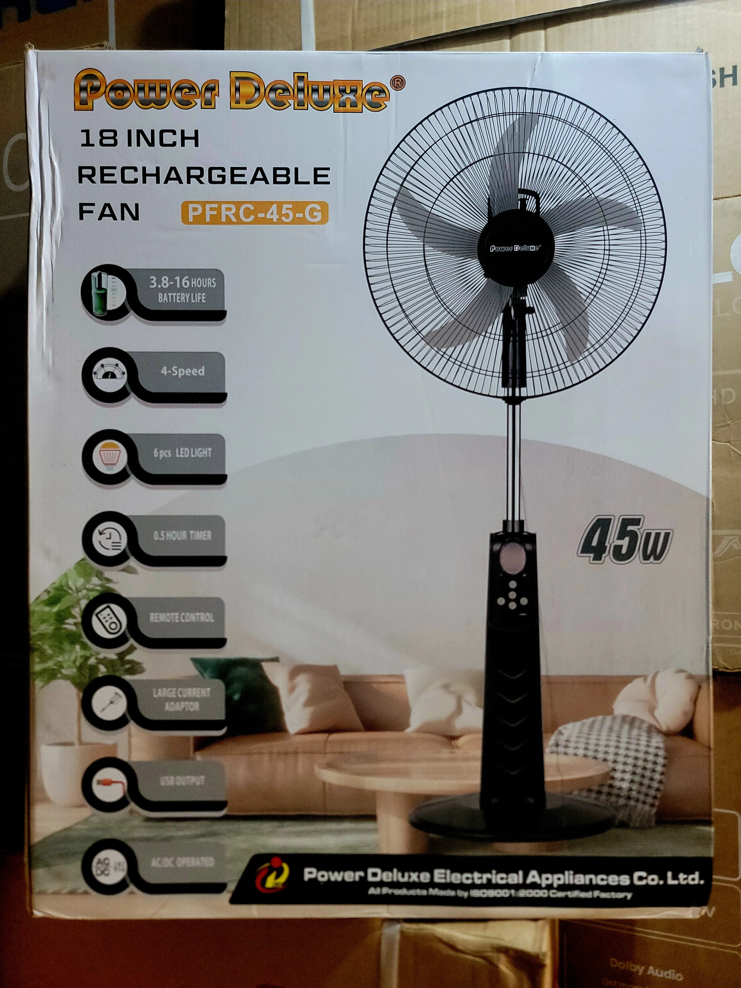 Power Deluxe 18-inch Rechargeable Standing Fan
