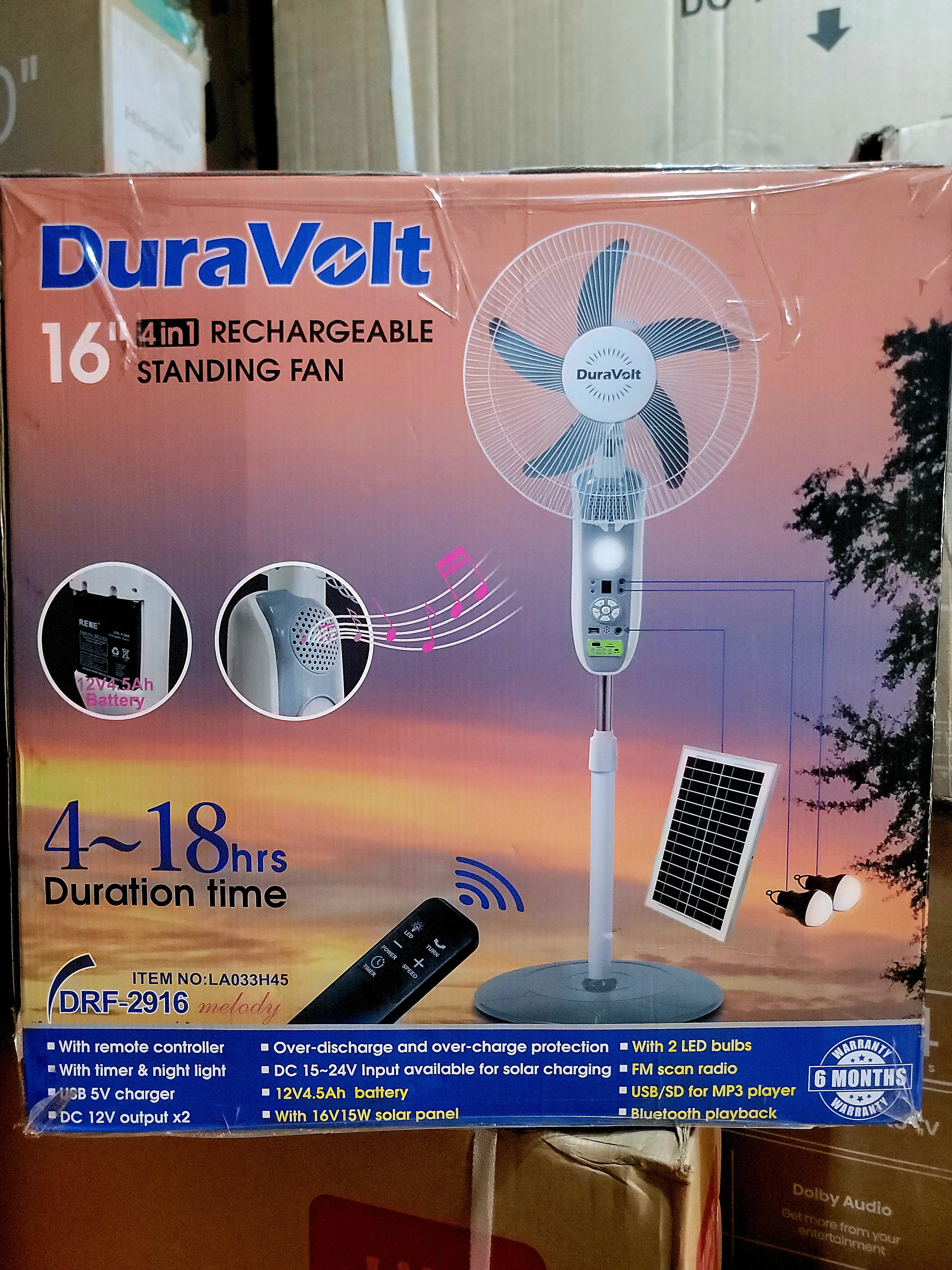 DuraVolt 16-inch rechargeable standing fan (model DRF-2916)